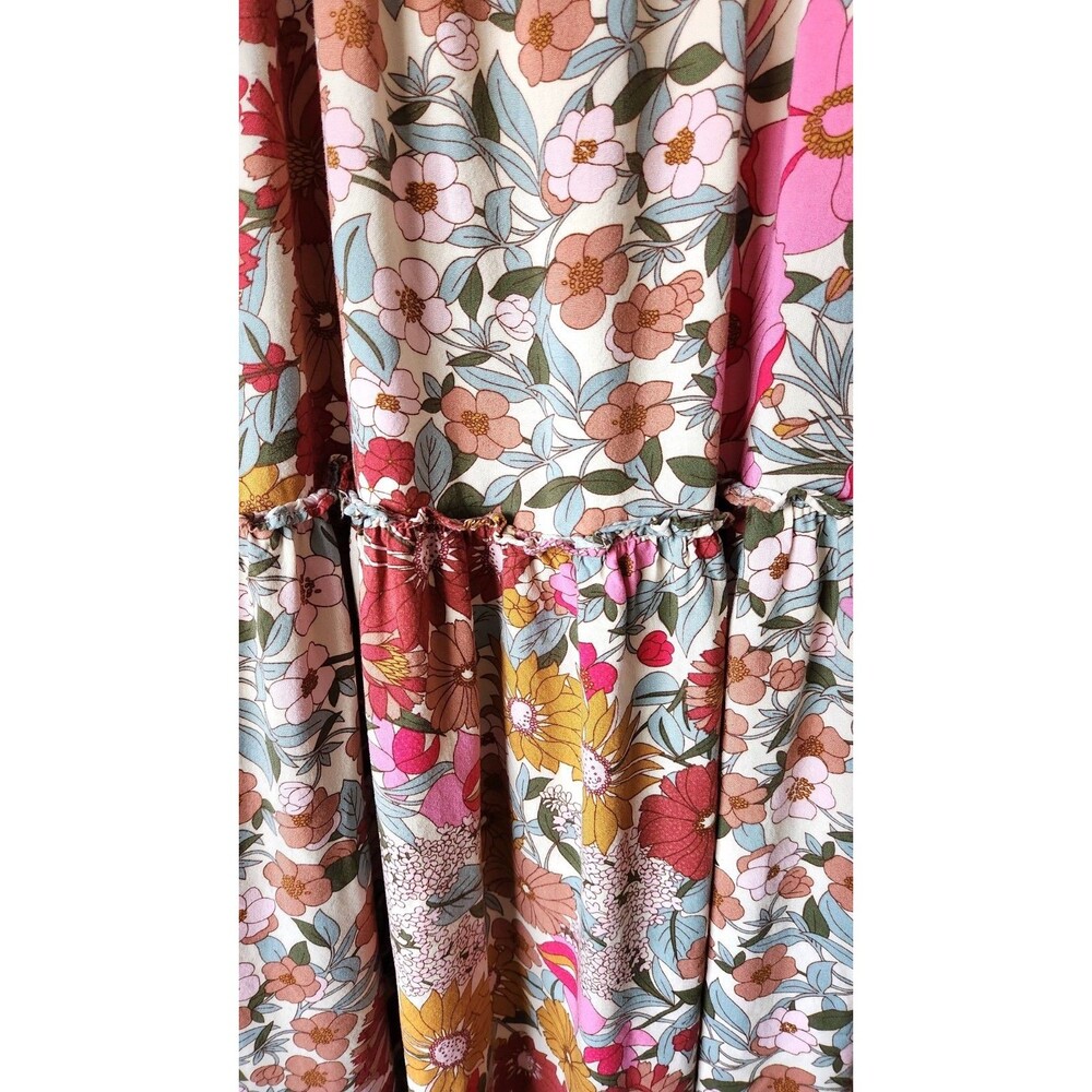 Jodifl Multicolored Floral Maxi Dress  Sz L Tiered Skirt Buttons Lightweight - Picture 5 of 12